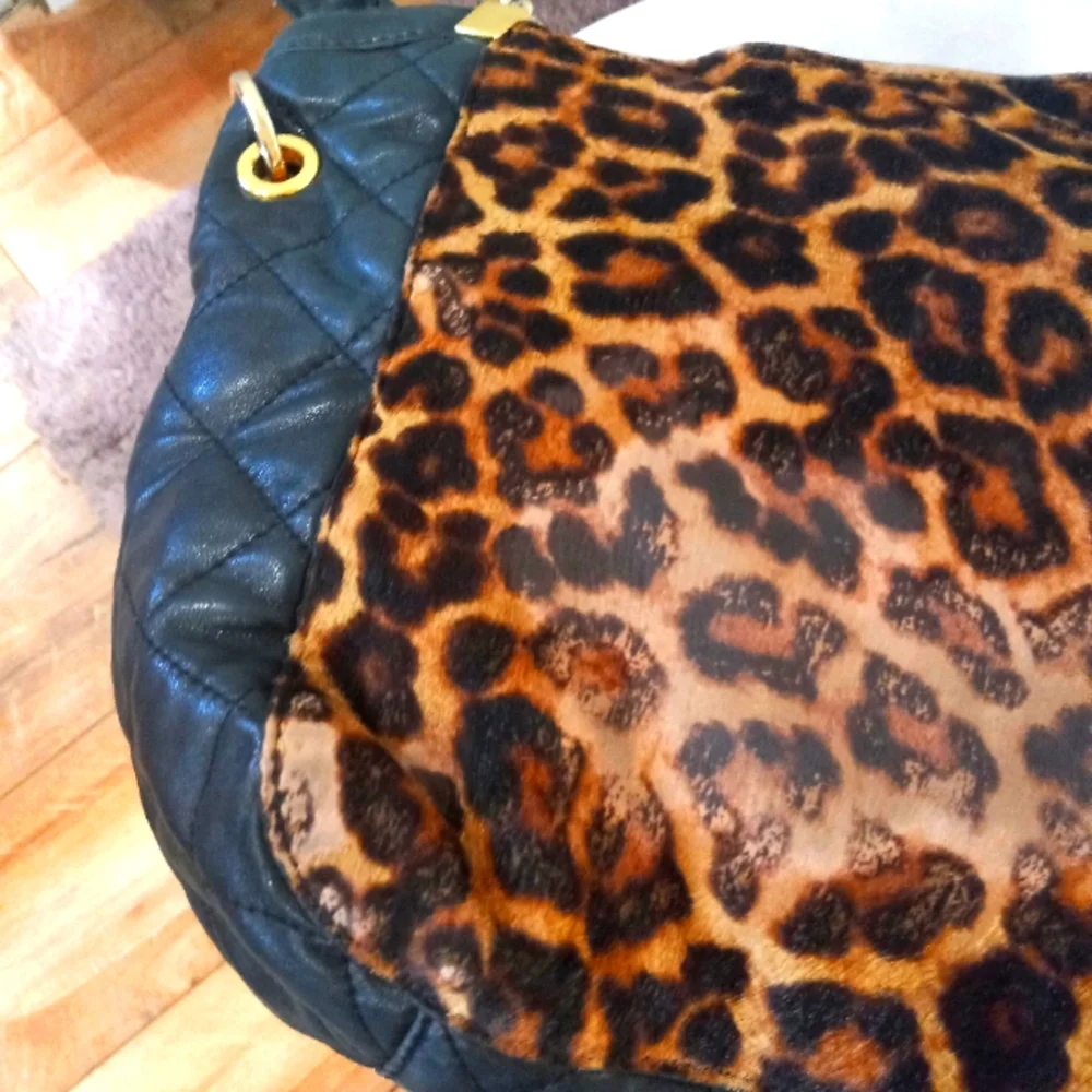 Michael Kors Leopard Print Tan and Black Chain-Accent Shoulder Bag